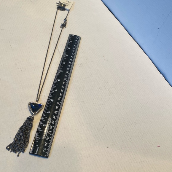 NWT eclat Antique-looking Black Tassel necklace w/ Faux Sapphire/Rhinestones - Picture 3 of 4